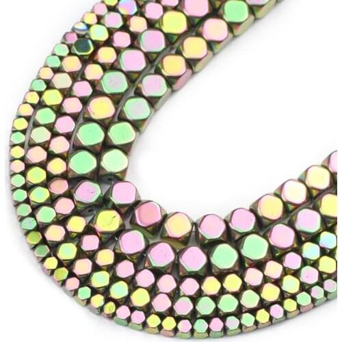 Faceted Square Hematite New Green Natural Stone Cube Spacer Loose Beads For Jewelry Making Diy Charm Bracelets Necklace 3/4/6MM