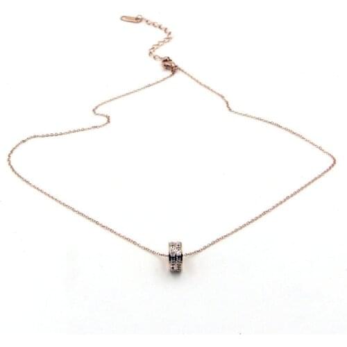 JIETHLING Rose Gold Color Stainless Steel O-chain Necklaces For Women Female White Black Red Crsytal Pendant Short Necklace