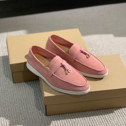 Good quailty shoes Kidsuede Women Flat Shoes Hanged Metal Loafers Ladies Shoes Woman Slip-on Casual Walk Shoes For Men