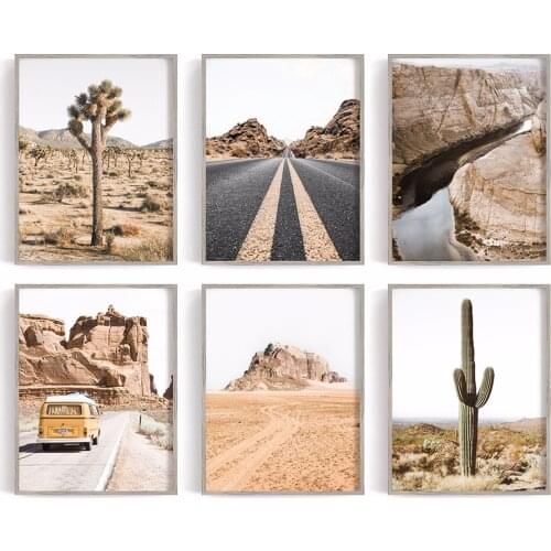 Desert Cactus Canvas Painting Bohemia Poster Print Boho Grand Canyon Wall Art Pictures Road for Living Room Modern Interior Home