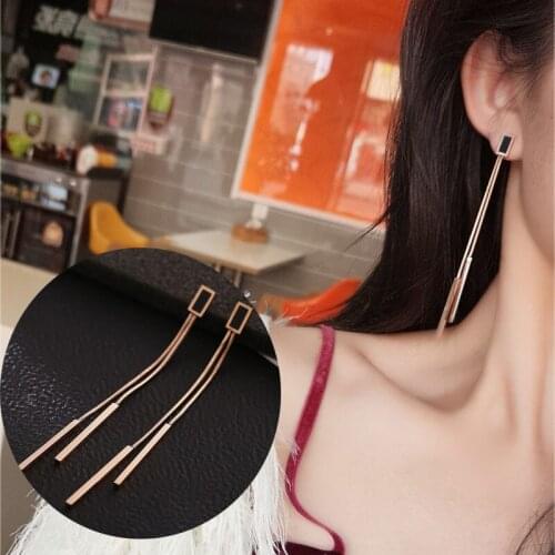 Classic Titanium Steel Geometric Tassel Earrings Jewelry Rose Gold Color Dangle Earrings For Women