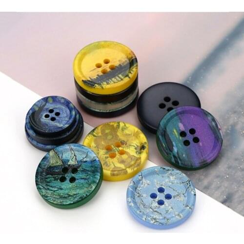 50/100 Pcs 21/25/27/30/34mm Round Scenery 4 Holes Sewing Button For Clothing Decoration Scrapbook DIY Home Sewing Accessories