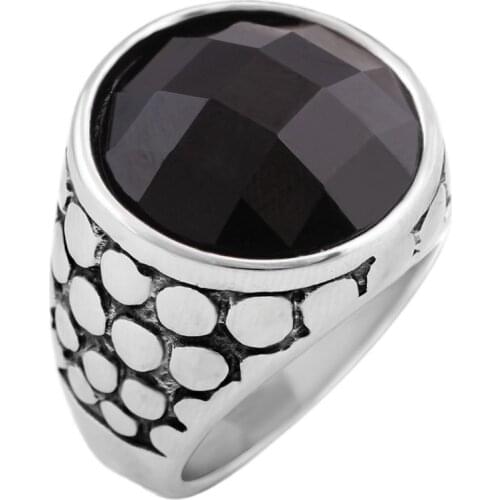 Hot Sale Item Man Punk Rings Vintage 316L STAINLESS Steel Black Gem Crystal Finger Ring With Stone Fashion Jewelry