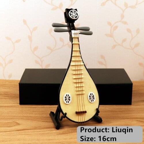 Miniature Liuqin Model Replica with Stand and Case Mini Liuqin Mini Musical Instrument Ornaments Chinese Traditional Gifts
