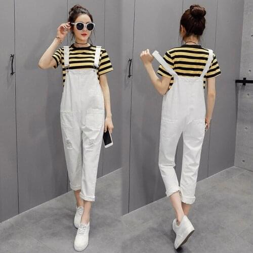 Fashion Black White Hole Pockets Maternity Overalls Loose Adjustable Bib Pants Clothes for Pregnant Women Pregnancy Clothing