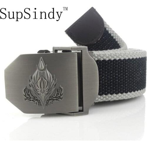 SupSindy Men&women Canvas belt Flame Monster Metal buckle luxury jeans belts for men Military tactical belt vintage strap male
