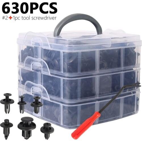 630pcs/box Universal Car Clips with Removal Tools Mixed Vehicle Body Plastic Push Pin Rivet Fasteners Trim Clip Moulding Clips