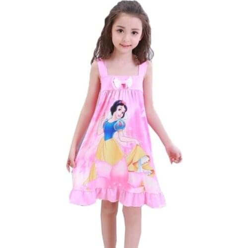 Girls Fashion Nightgowns Cartoon Princess Elsa Anna Sofia Mermaid Printed Summer Cute Short Sleeve Pajamas Girls Kids Sleepwear