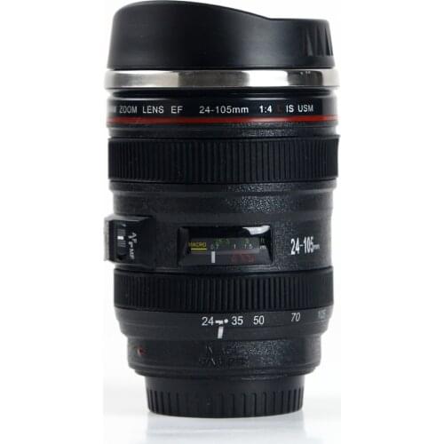 New 400ML 304 Stainless Steel Lens Thermos Camera Travel Coffee Tea Cup Mug Lens Creative Cup Brushed Liner Black