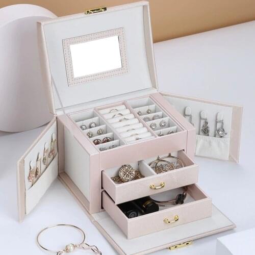 New 3-layers Jewelry Organizer High Capacity PU Leather Jewelry Storage Box Ornament Ear Stud Necklace Ring Organizer Women Gift