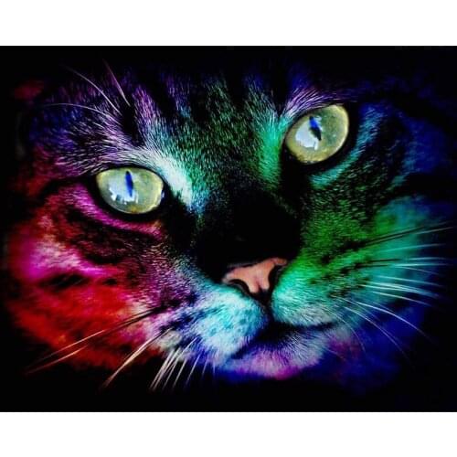 New Full Square Diamond 5D DIY Diamond Painting "Color Cat" Embroidery Cross Stitch Rhinestone Mosaic Painting Decor Gift