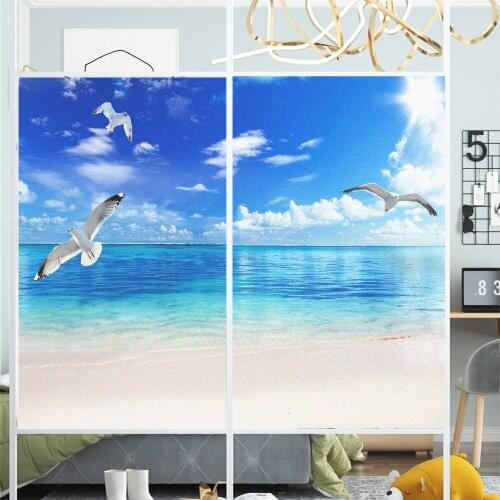 Window Film Privacy Seascape Glass Sticker UV Blocking Heat Control Window Coverings Window Tint for Homedecor
