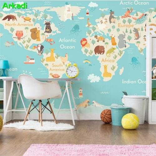 Custom Animal Cognition Early Learning Mural Living Room Background Children Room Hand-painted Cartoon Wallpaper Customized