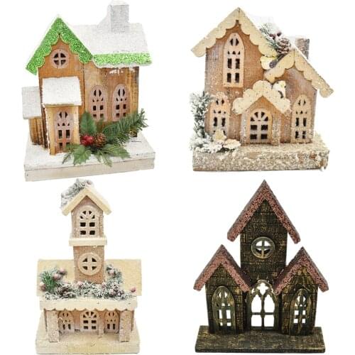 Shabby Christmas House Miniature Wooden Dollhouse Scene LED Light Village Toys Boys Girls Friends Xmas Holiday Decoration