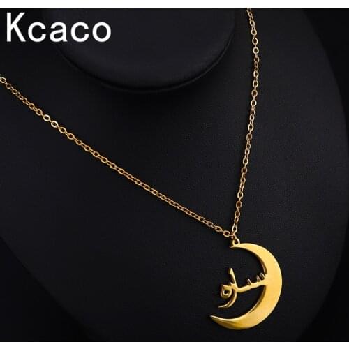 Kcaco Stainless Steel Gold Plated Necklace Personalized Arabic Name Moon Pendant Customized Letter Chain Couple Gift for Women