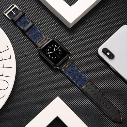 Canvas Genuine Leather strap for apple watch band 42mm/38mm/44mm/40mm clock bracelet wrist belt watchband for iwatch 5/4/3/2/1