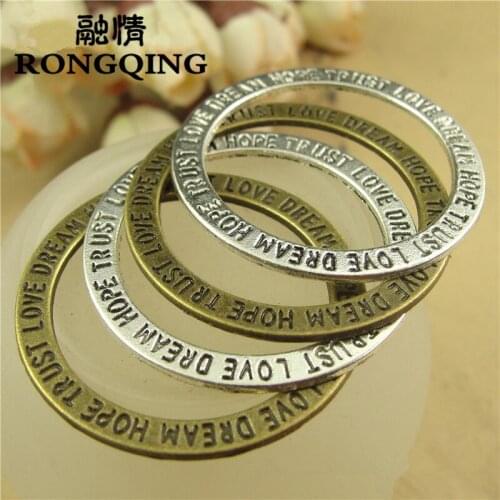 RONGQING 60pcs/lot 35MM Letter Round Charms Circle Pendant Pendulos Kolye Ucu Metal Charms Lot