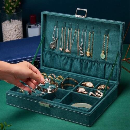 Jewelry Box Velvet Storage Box with Lock Display Cabinet Multifunction Earring Necklace Ring Storage Box Display