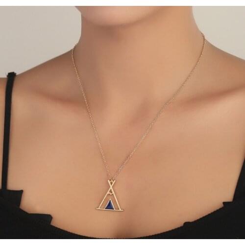 Blue Triangle Choker Necklace Hourglass Time Pendant For Women Geometry Creative Cutout Female Jewelry Wedding Gift
