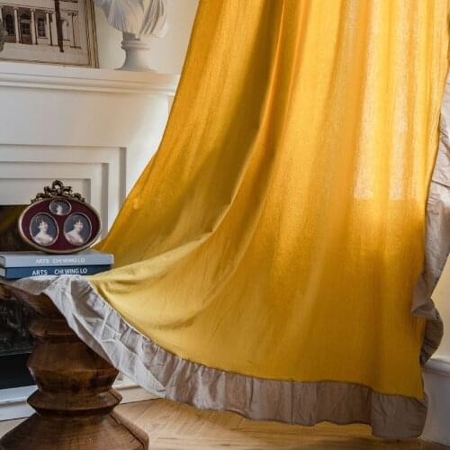 Modern Ruffle Curtains Cotton Semi Blackout Finished Curtain For Living Room French Window Door Curtain