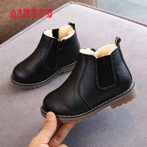 Ainyfu Winter Girls Warm Snow Boots Boys Shoes Kids Children Baby Girls Boys Sneakers New Kids Pu Leather Boots B204