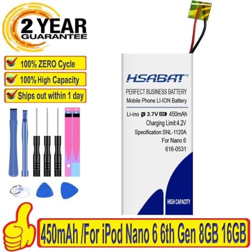 Top Brand 100% New 450mAh Battery for iPod Nano 6 6th Gen 8GB 16GB Batteries + free gfit