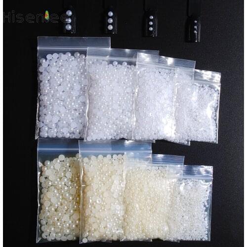 High quality variety size 2mm 3mm 4mm flat bottom back nail pearl round rhinestone 3D charm DIY nail art jewelry decoration