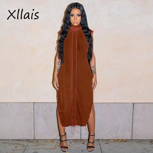XLLAIS 2021 New Style Beach Dresses Sleeveless Side Slit Sexy Clubwear Birthday Party Fashion Women Loose Vestidos Dropshipping