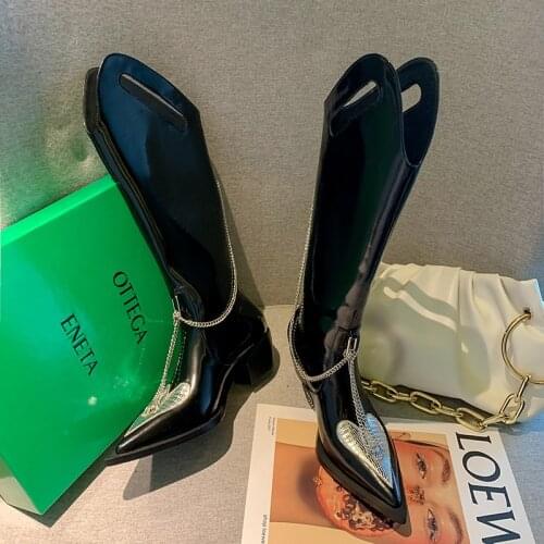 QZYERAI Retro Western Cowboy Long Modern Boots Embroidery Pointed Toe Shoes Female Genuine Leather Wedding Ladies Heels Shoes