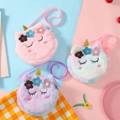 Women Cartoon Unicorn Plush Coin Purse Girls Wallet Bags Crossbody Bags Sling Money Change Card Money Holder Pouch Kids Gifts