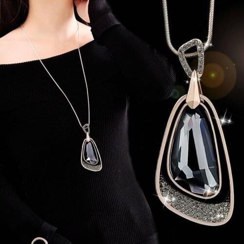 Crystal Necklaces Pendants Women Accessories Big Geometric Long Chain Necklace Fashion Jewelry Sweater Collares Mujer Wholesale