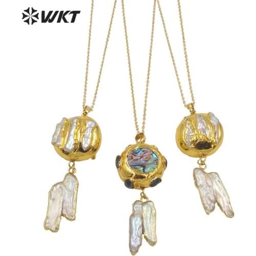 WT-JN149 Wholesale Fashion 18 real gold plated natural freshwater pearl pendant necklace American trend irregular pearl necklace