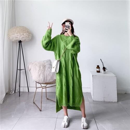 [ZAYAU]New Bottomed in Autumn and Winter womens Medium Length Dress over the Knee Thick Thread Knitted Sweater Lazy Wind2021