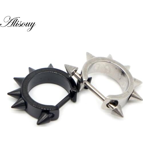 Alisouy 1 pair Spike earrings cool ear stud ear jewelry stainless Steel body piercing jewelry for man woman fashion sharp 7/10mm