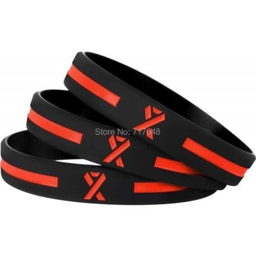 100pcs Red Awareness Ribbon wristband silicone bracelets free shipping by ePacket A
