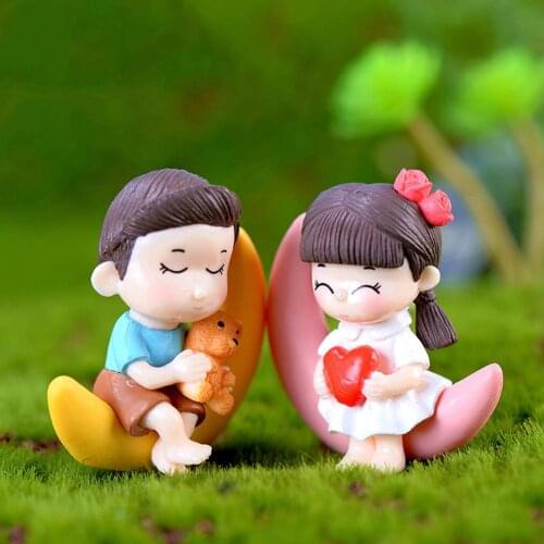 2Pcs Mini Boy Girl Resin Doll Garden DIY Bonsai Ornament Miniature Figurines Craft Garden Decor DIY