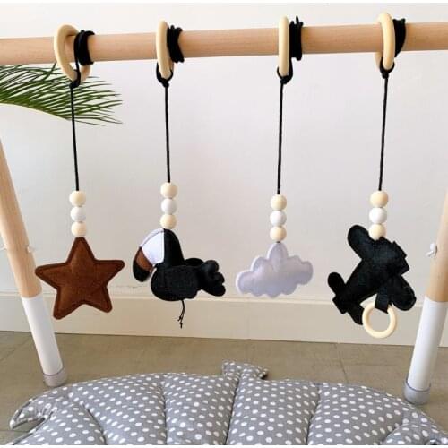 4Pcs/set Solid Wood Fitness Rack Pendant Children Room Decoration Infants Baby Gym Toy Hanging Ornaments