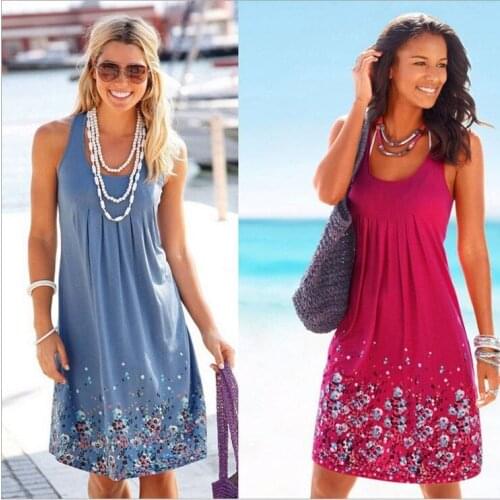 9675#2021 Europe and America popular sleeveless flower print loose fashion dress popular dress