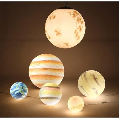 Nordic Creative Universe Planet Acrylic Pendant Lamp Moon Sun Earth Mars Uranus Mercury Jupiter Saturn Planet hanging amps