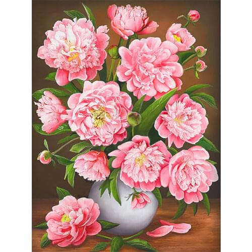 Diamond Painting Round Full Drill Pink Rose Vase Flower Still Life DIY Mosaic Embroidery 5D Cross Stitch Floral Picture