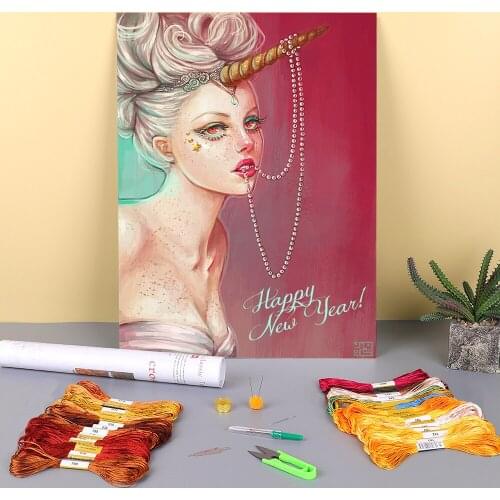 Cartoon Girl Woman Printed Canvas 11CT Cross-Stitch DIY Embroidery Complete Kit DMC Threads Handicraft Craft Needle