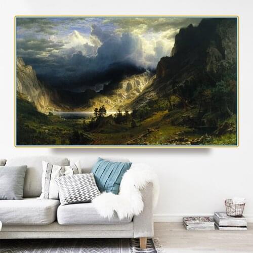 Albert Bierstadt"A Storm In The Rocky Mountains"Canvas Oil Painting Western Art Decor Poster Wall Aesthetic Home Room Decoration