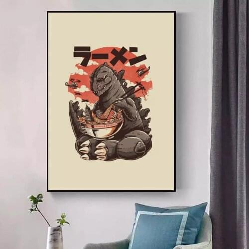 Canvas Painting Wall Art KAIJUS RAMEN Printing Poster Home Eat Cute Dtagon Red Decorative Modern Living Room Modular Pictures