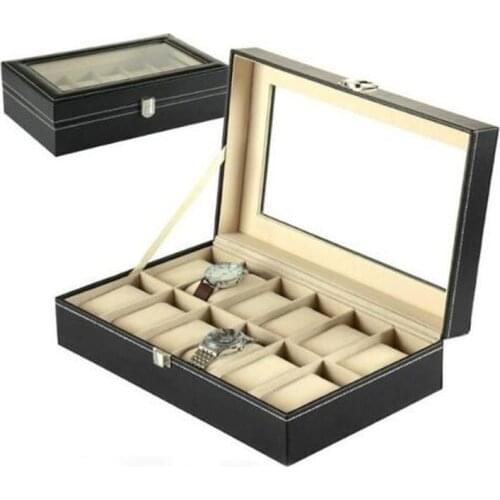 30x20x8cm 12 Slots Black PU Leather Wrist Watch Box Watch Holder Storage Case Organizer Watch Display Box Regalos Para Hombre