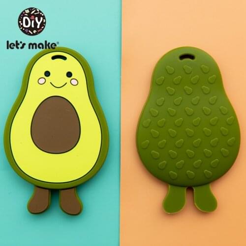 Lets Make 5pc Baby Crib Toys Infant Teething Avocado Baby Sensory Toy Silicone Teether Pendant Rodent Safe Baby Teether