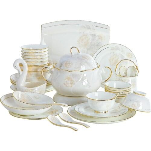 Tableware set household high-grade bone china luxury European Jingdezhen ceramic bowl simple gift giving combination