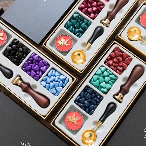 Self-Made Fire Lacquer Seal Set Wax Grain Gift Box Invitation Seal Wax Postmark Seal DIY Detachable Stamp Envelope Wedding Gift