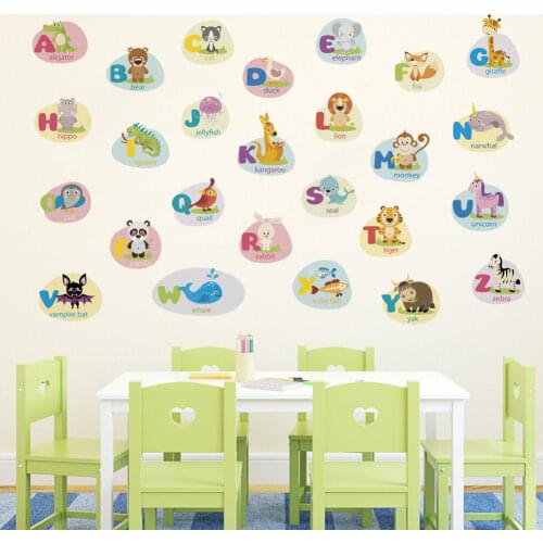 Letters and cute animals Decoration wall stickers for children bedroom Home Decor murals Living room Decals Cartoon Art poster