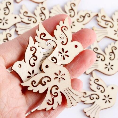 10pcs Unfinished Peace Pigeon Wooden Pieces Scrapbooking Natural Wood Embellishment Handcrafts Card Making Bird Decorative