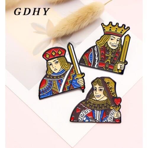 GDHY New Playing Poker Enamel Pins King Queen And Knights J Q K Brooch Lapel Pins Bag Icon Badge Women Jewelry Gifts Accessories